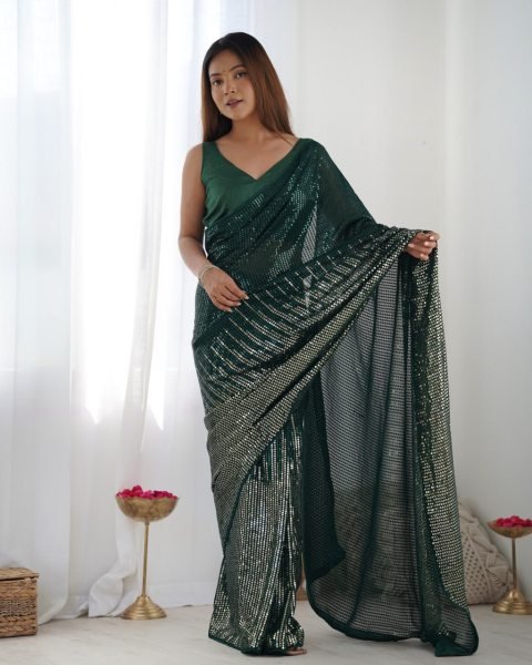 Heavy Georgette Sequin & Embroidery Sarees Womens Party Wear Affordable New Collection Georgette Sarees Wholesale