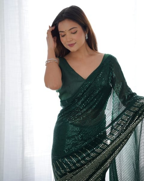 Heavy Georgette Sequin & Embroidery Sarees Womens Party Wear Affordable New Collection Georgette Sarees Wholesale