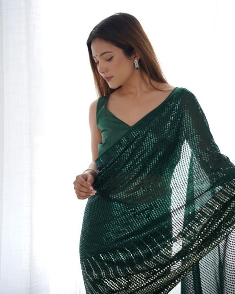 Heavy Georgette Sequin & Embroidery Sarees Womens Party Wear Affordable New Collection Georgette Sarees Wholesale