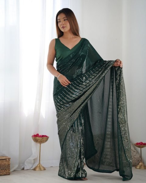 Heavy Georgette Sequin & Embroidery Sarees Womens Party Wear Affordable New Collection Georgette Sarees Wholesale