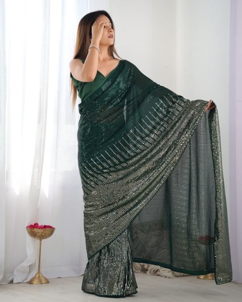 Heavy Georgette Sequin & Embroidery Sarees Womens Party Wear Affordable New Collection Georgette Sarees Wholesale