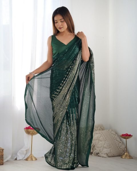 Heavy Georgette Sequin & Embroidery Sarees Womens Party Wear Affordable New Collection Georgette Sarees Wholesale