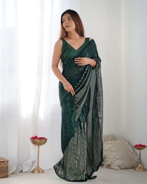 Heavy Georgette Sequin & Embroidery Sarees Womens Party Wear Affordable New Collection Georgette Sarees Wholesale