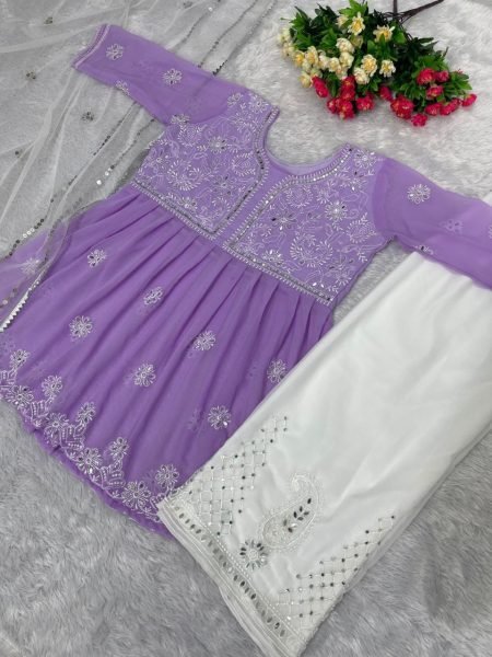 Heavy Georgette Top   Plazzo Set With Mirror Work Ready To Wear Collection