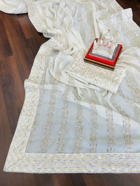 Heavy Georgette Trending Embroidered Zari   Sequins Work Saree Inspired By Kiara Advani Bollywood Fancy Sarees Wholesale