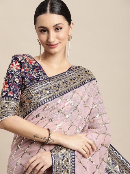 Heavy Georgette With Beautiful Embroidery Sequence Work Saree  Georgette Sarees Wholesale