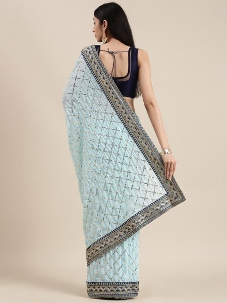 Heavy Georgette With Beautiful Embroidery Sequence Work Saree  Georgette Sarees Wholesale