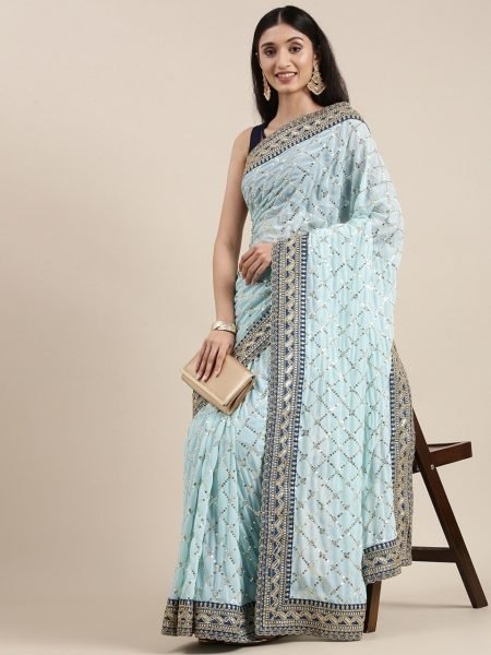 Heavy Georgette With Beautiful Embroidery Sequence Work Saree  Georgette Sarees Wholesale