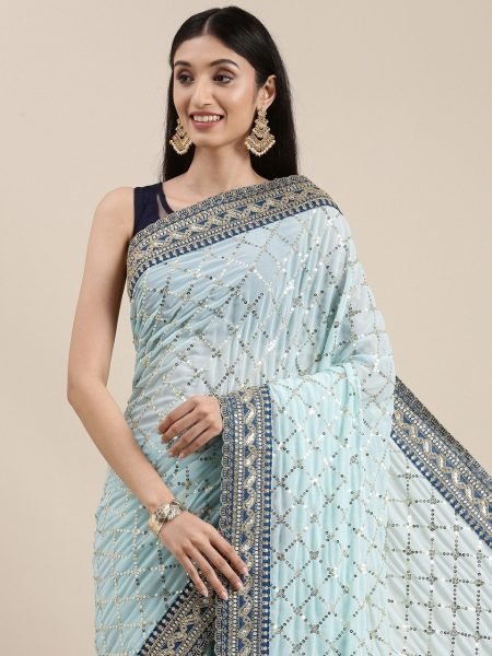 Heavy Georgette With Beautiful Embroidery Sequence Work Saree  Georgette Sarees Wholesale