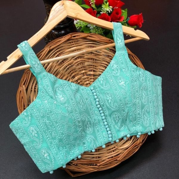 Heavy Georgette With Embroidery And Sequence Work Sleevless Blouse Blouse Collection