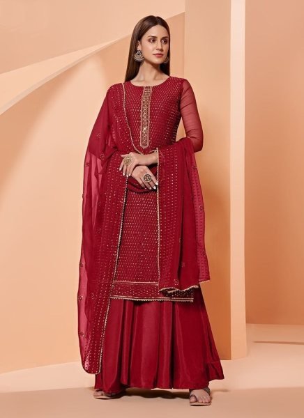 Heavy Georgette With Sequence Work Plazzo Suit  3 Piece Kurti Set