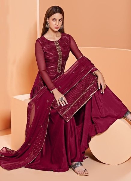 Heavy Georgette With Sequence Work Plazzo Suit  3 Piece Kurti Set