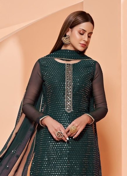 Heavy Georgette With Sequence Work Plazzo Suit  3 Piece Kurti Set