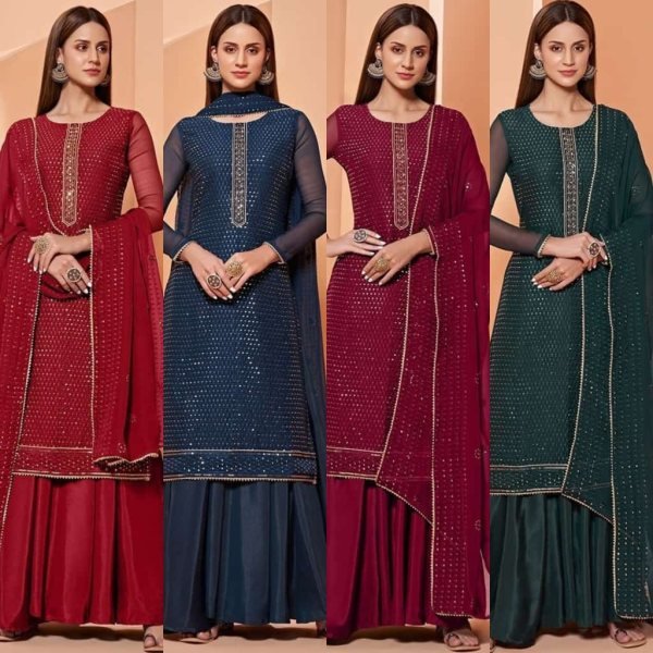 Heavy Georgette With Sequence Work Plazzo Suit  3 Piece Kurti Set