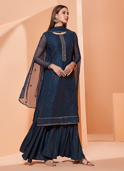 Heavy Georgette With Sequence Work Plazzo Suit  3 Piece Kurti Set