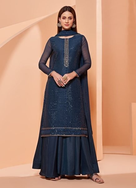 Heavy Georgette With Sequence Work Plazzo Suit  3 Piece Kurti Set