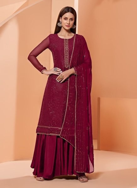 Heavy Georgette With Sequence Work Plazzo Suit  3 Piece Kurti Set