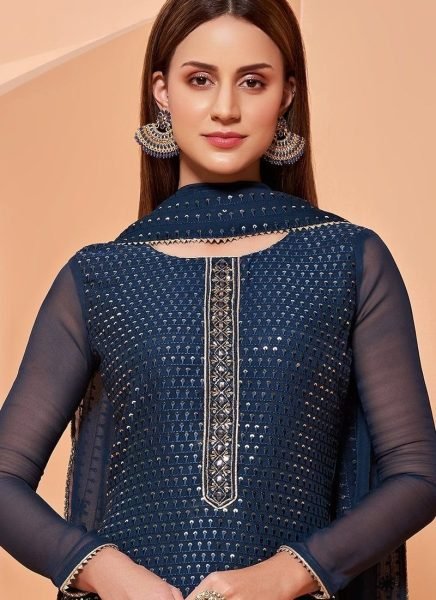 Heavy Georgette With Sequence Work Plazzo Suit  3 Piece Kurti Set