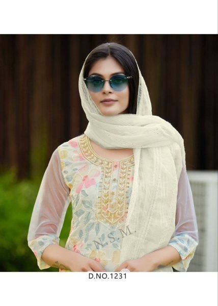 Heavy Hand Work Neck Organza Suits  3 Piece Kurti Set