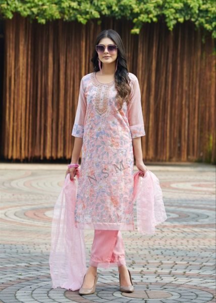 Heavy Hand Work Neck Organza Suits  3 Piece Kurti Set