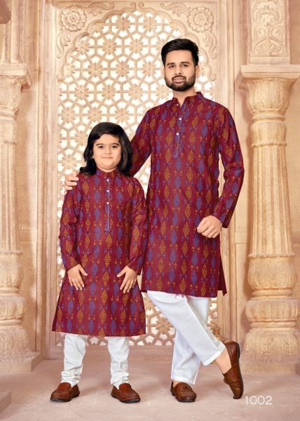 Heavy Magic Cotton Slub with Multi colour Print Kurta combo Father Son Collection 