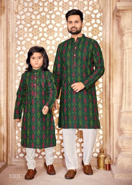 Heavy Magic Cotton Slub with Multi colour Print Kurta combo Father Son Collection 