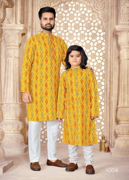 Heavy Magic Cotton Slub with Multi colour Print Kurta combo Father Son Collection 