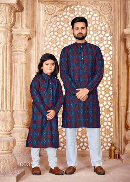 Heavy Magic Cotton Slub with Multi colour Print Kurta combo Father Son Collection 