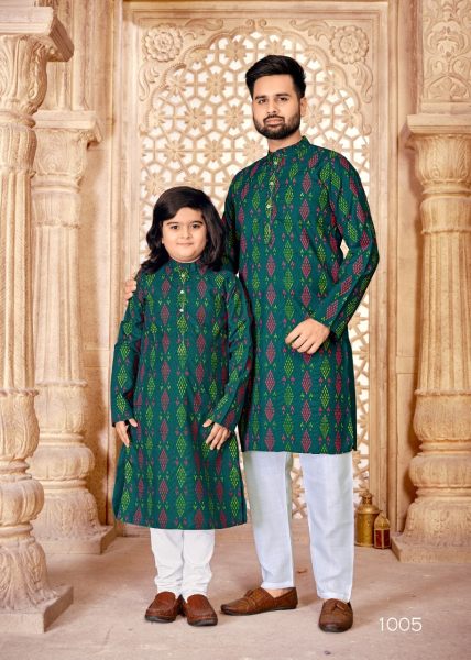 Heavy Magic Cotton Slub with Multi colour Print Kurta combo Father Son Collection 