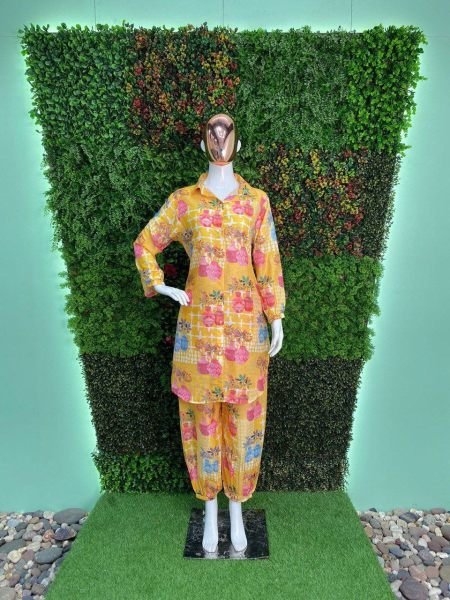  HEAVY MASLIN WITH PRINTED SHIRT TYPE CODE SET CO ORD Sets