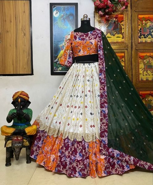 Heavy Muslin Cotton Lehenga Choli With Embroidery Work  Navratri Lehnega Choli