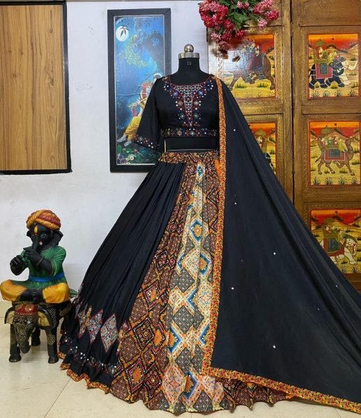 Heavy Muslin Cotton Lehenga Choli With Real Mirror Work  Navratri Lehnega Choli