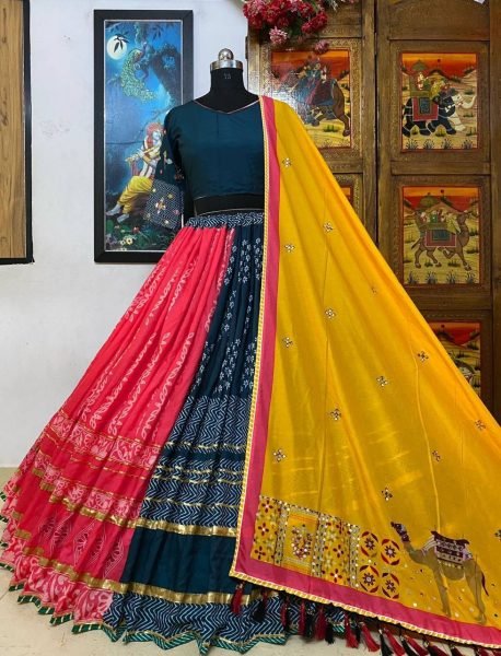Heavy Muslin Cotton Lehenga With Embroidery Work   Navratri Lehnega Choli