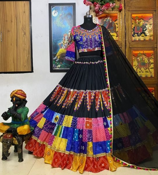 Heavy Muslin Cotton Printed Navratri Lehenga Choli With Mirror Work  Navratri Lehnega Choli