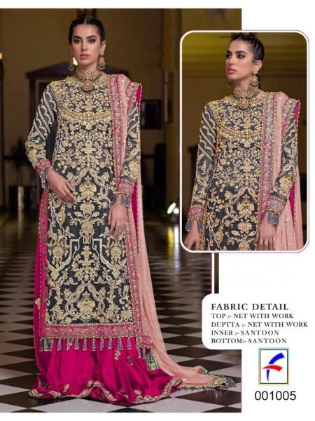  Heavy Net with sequence Embroidery Work pakistani plazzo Suit Suit Pakistani Suits Wholesale