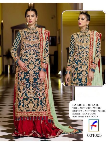  Heavy Net with sequence Embroidery Work pakistani plazzo Suit Suit Pakistani Suits Wholesale
