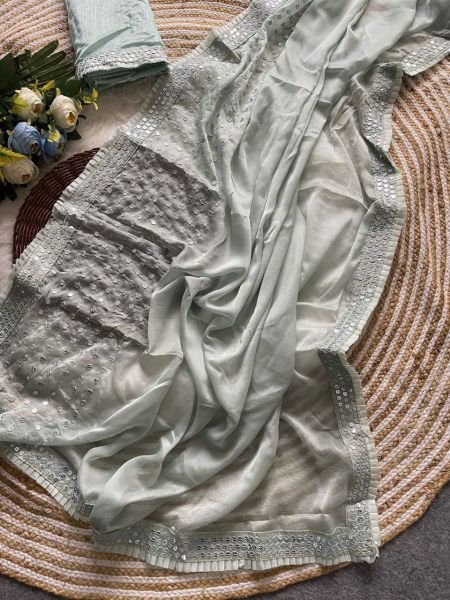 Heavy Organza Sequins Saree with Frill Border Party Perfect Statement Look Organza Sarees Wholesale