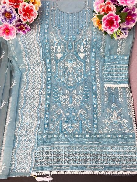 Heavy Organza With Embroidery Sequence Work with Stone Pakistani Suit Collection  Pakistani Suits Wholesale