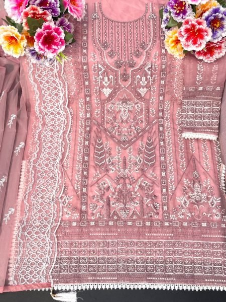 Heavy Organza With Embroidery Sequence Work with Stone Pakistani Suit Collection  Pakistani Suits Wholesale