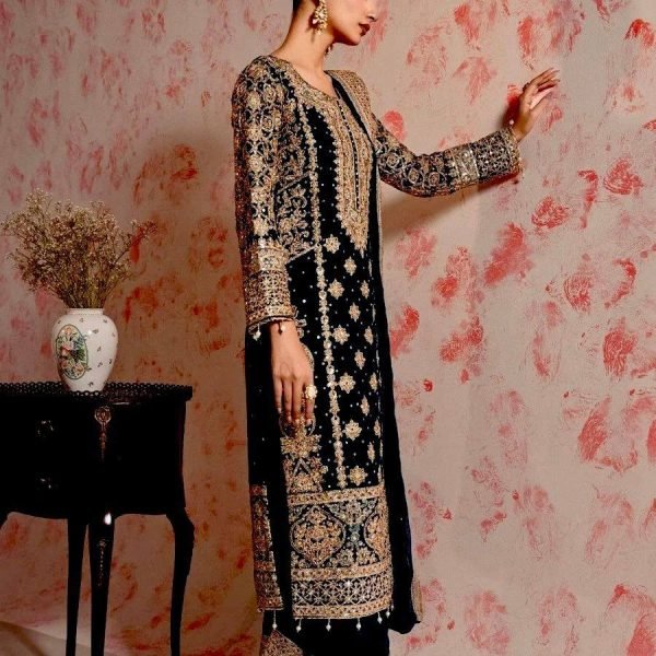 Heavy Pakistani Black Color Readymade Suits with Thread and Sequin Work At Manufacturer rate Ready To Wear Collection