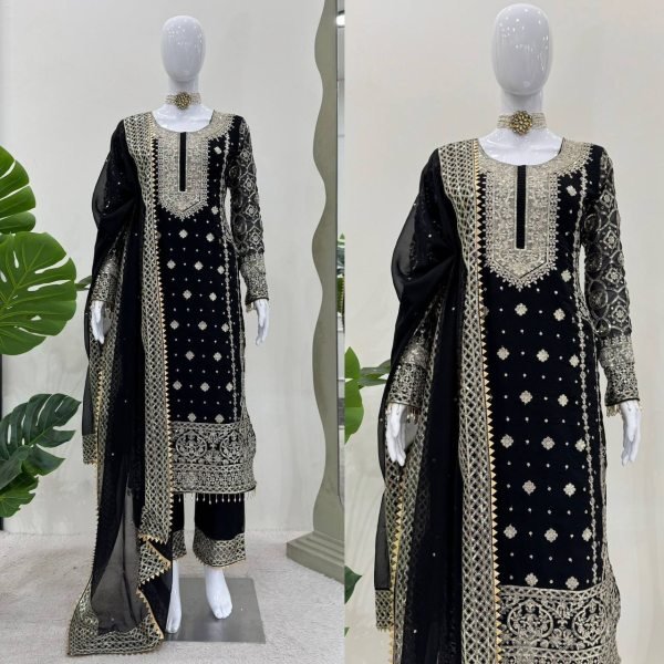 Heavy Pakistani Black Color Readymade Suits with Thread and Sequin Work At Manufacturer rate Ready To Wear Collection