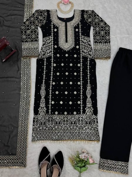 Heavy Pakistani Black Color Readymade Suits with Thread and Sequin Work At Manufacturer rate Ready To Wear Collection