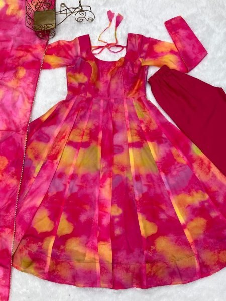 Heavy Pink Pure Soft Organza Silk Printed Anarkali Gown Pant   Dupatta Anarkali Kurtis 