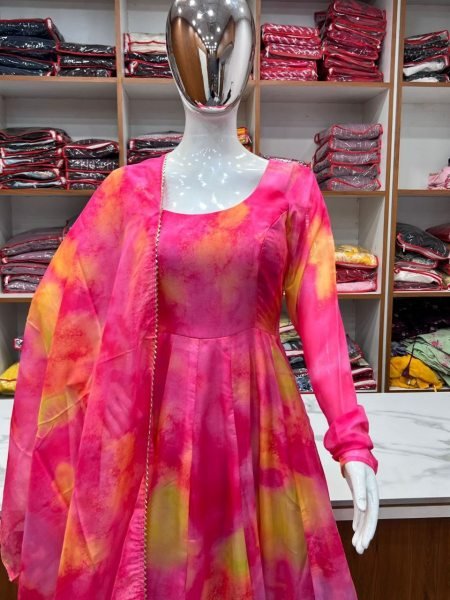 Heavy Pink Pure Soft Organza Silk Printed Anarkali Gown Pant   Dupatta Anarkali Kurtis 