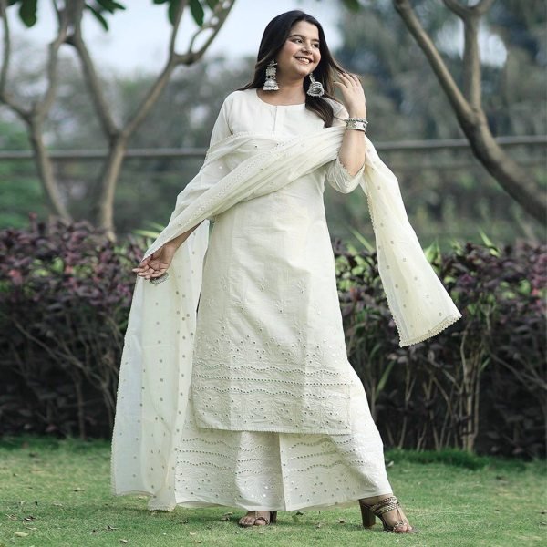 Heavy Pure Cotton Kurti Plazzo Suit With Embroidery Foil Mirror Work Ready To Wear Collection