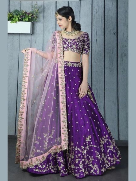 Heavy Purple Phantom Silk Embroidery Partywear Lehenga Choli  Lehenga