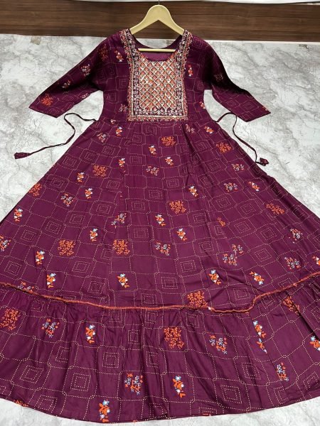 Heavy Rayon Multi Gold Print  Flair Gown Anarkali Kurtis 