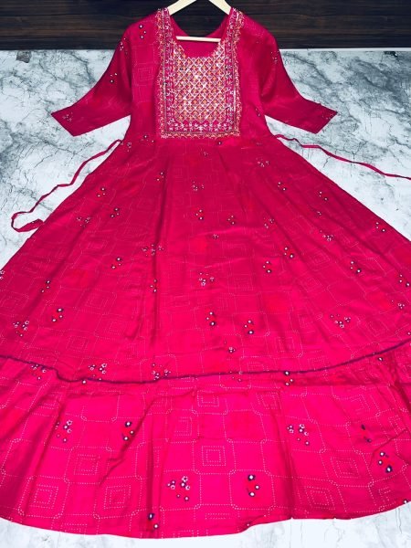 Heavy Rayon Multi Gold Print  Flair Gown Anarkali Kurtis 