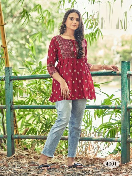  Heavy Rayon  Printed Short Tops  Printed Kurtis