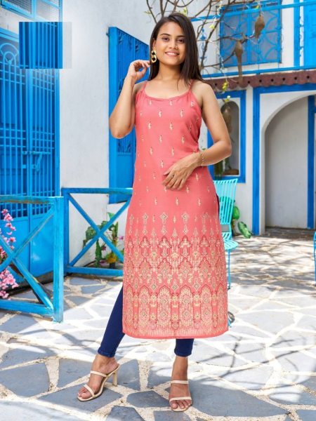 Sleeveless Rayon Printed Straight Cut Kurti For Girl Printed Kurtis